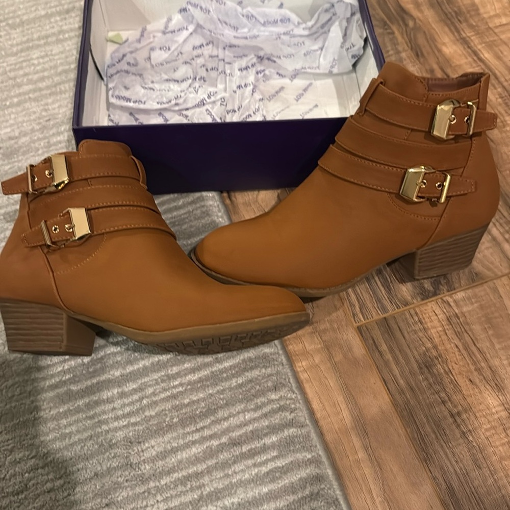 Top Moda, booties, dark beige, size 7.5
